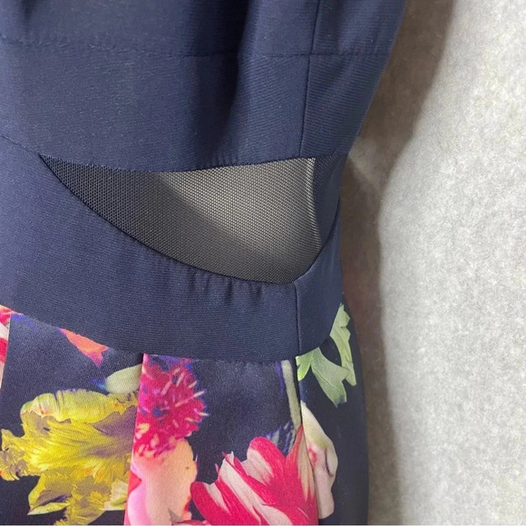 Xscape Solid Floral Deep V Neck Cut Out Fit and Flare - Picture 3 of 9